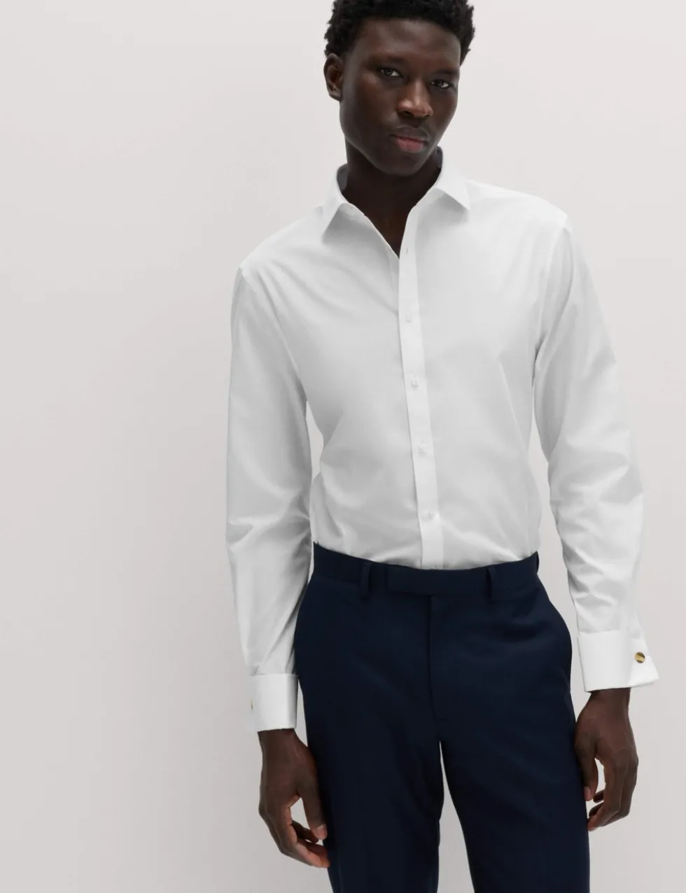 Slim Fit Cotton Blend Double Cuff Shirt