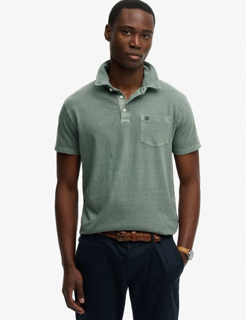 Slim Fit Cotton Rich Polo Shirt with Linen