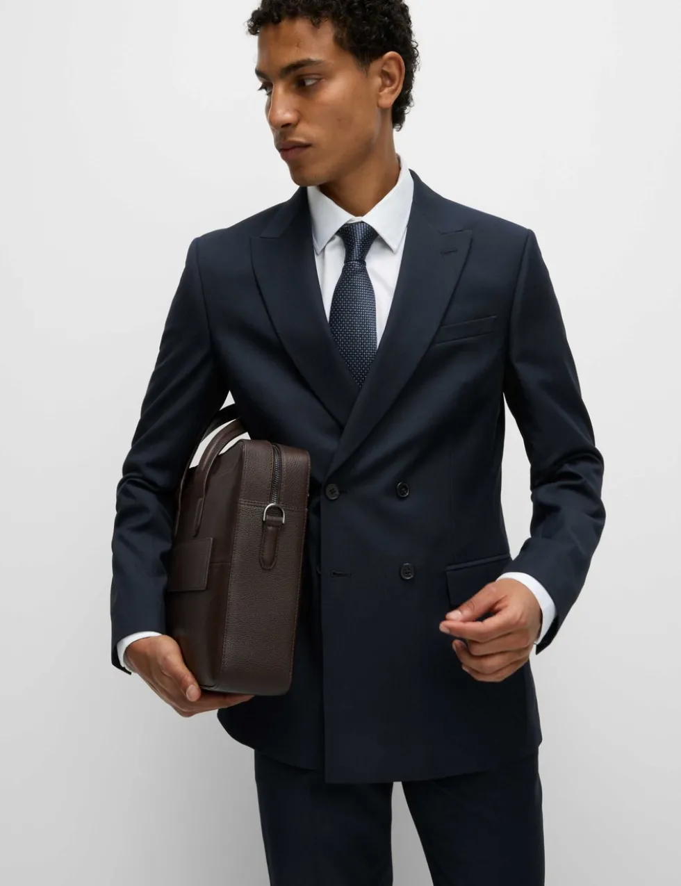 Slim Fit Double Breasted Jacket with Stretch