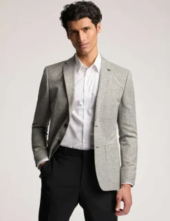 Slim Fit Linen Blend Check Suit Jacket