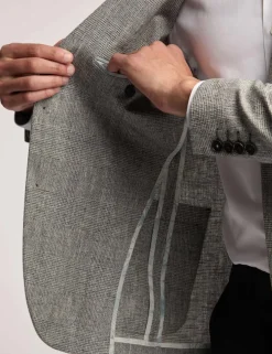 Slim Fit Linen Blend Check Suit Jacket