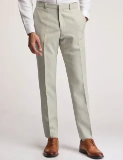 Slim Fit Linen Blend Flat Front Trousers