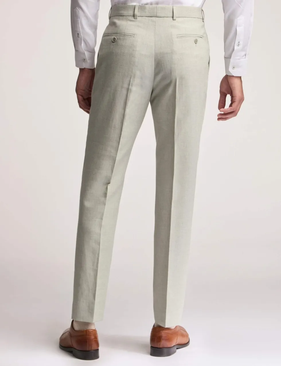 Slim Fit Linen Blend Flat Front Trousers
