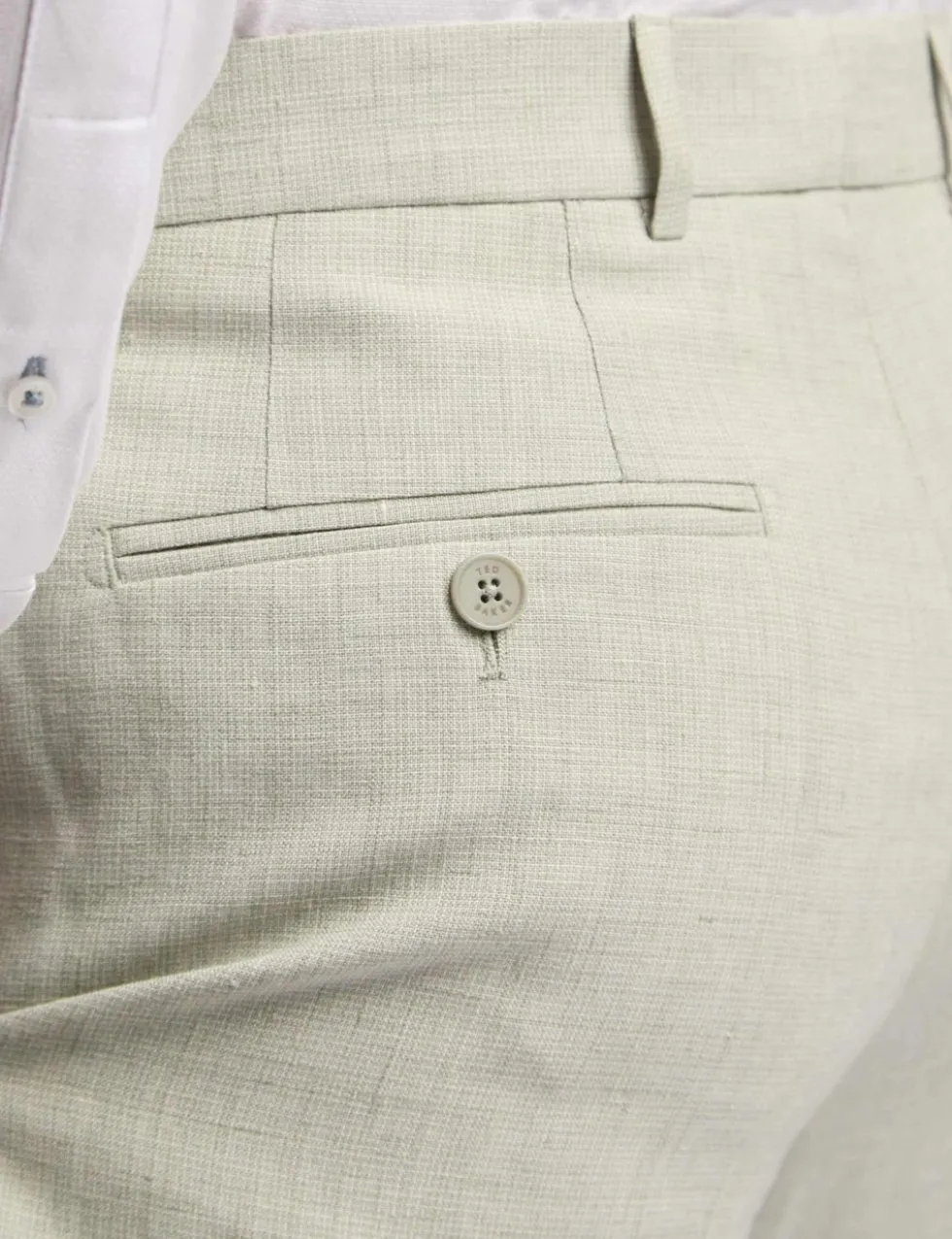 Slim Fit Linen Blend Flat Front Trousers