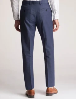 Slim Fit Linen Blend Flat Front Trousers