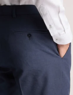 Slim Fit Linen Blend Flat Front Trousers