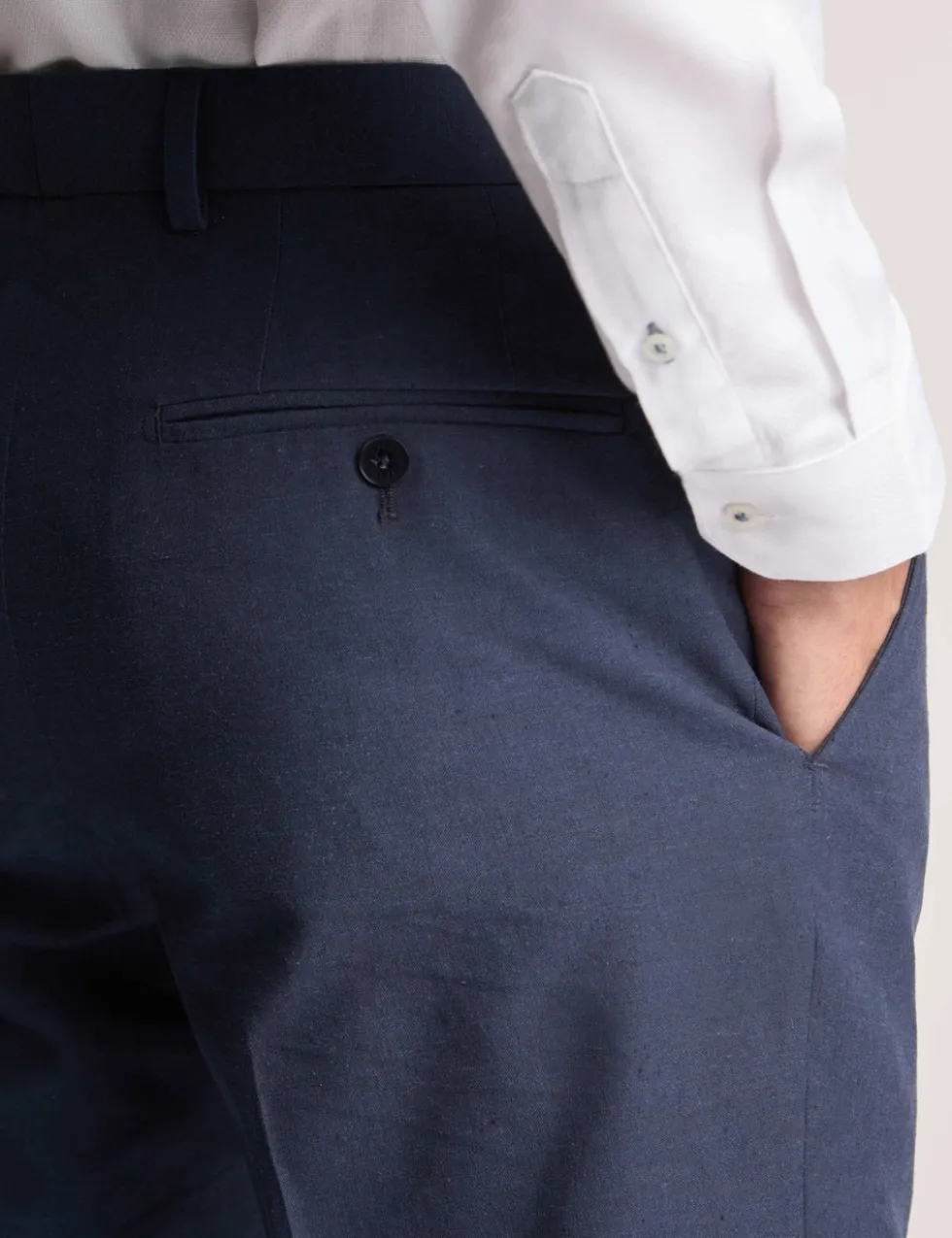 Slim Fit Linen Blend Flat Front Trousers