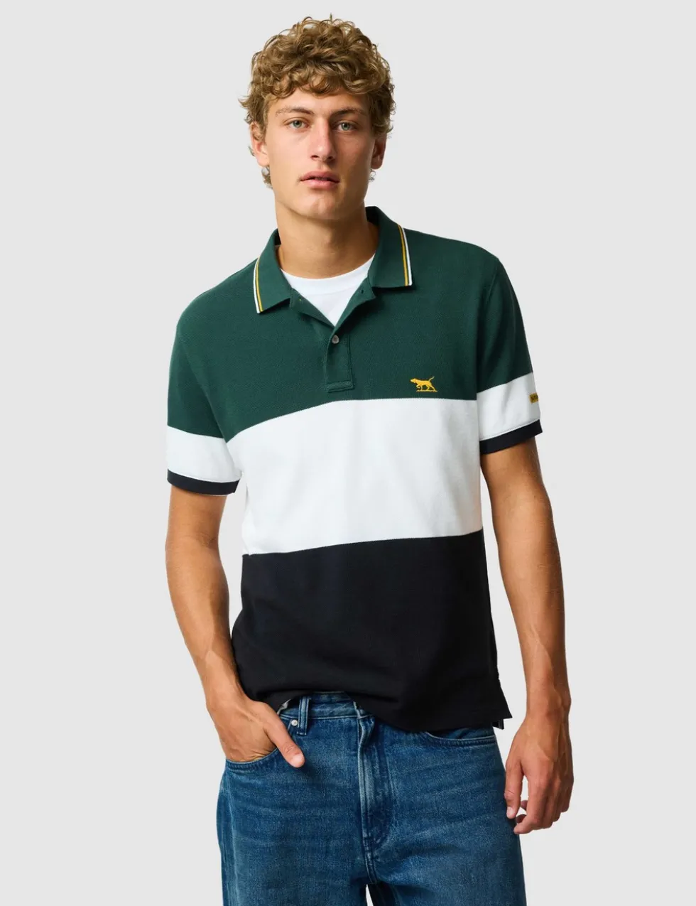 Slim Fit Pure Cotton Colour Block Polo Shirt