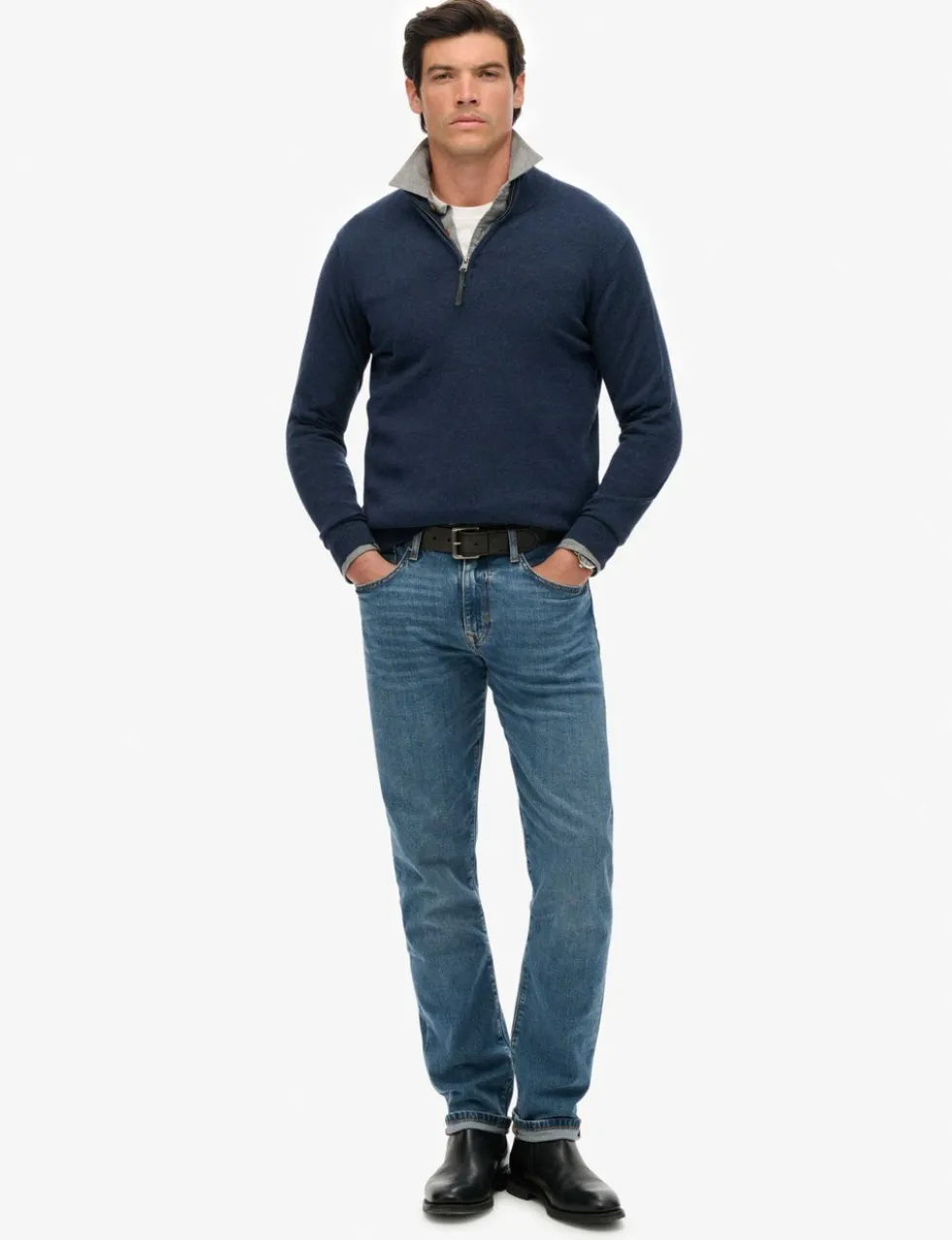 Slim Fit Pure Cotton Half Zip Jumper