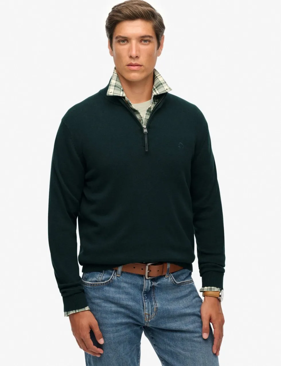Slim Fit Pure Cotton Half Zip Jumper