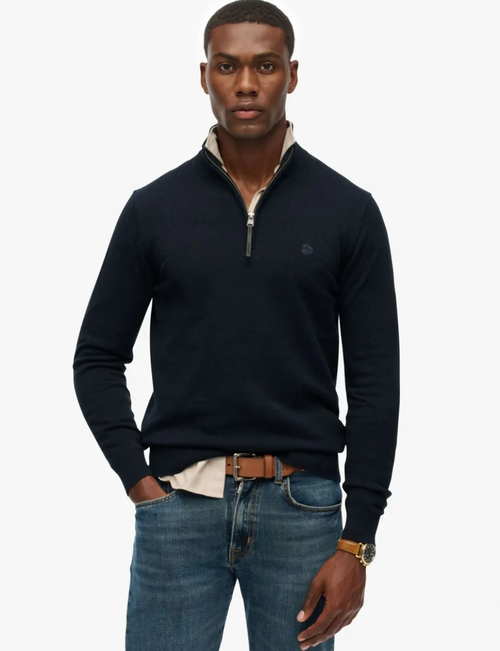 Slim Fit Pure Cotton Half Zip Jumper
