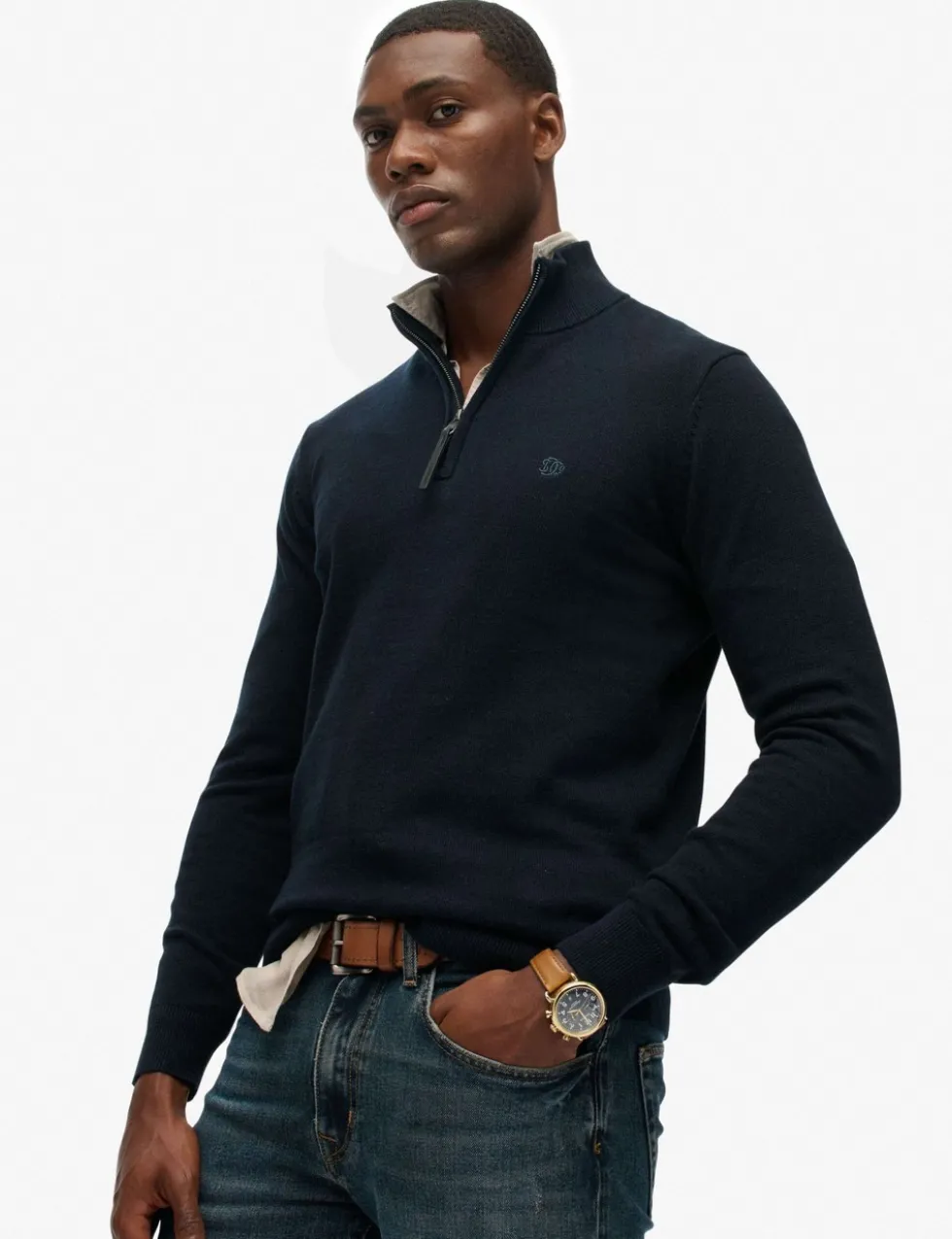 Slim Fit Pure Cotton Half Zip Jumper