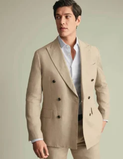 Slim Fit Pure Linen Double Breasted Suit Jacket
