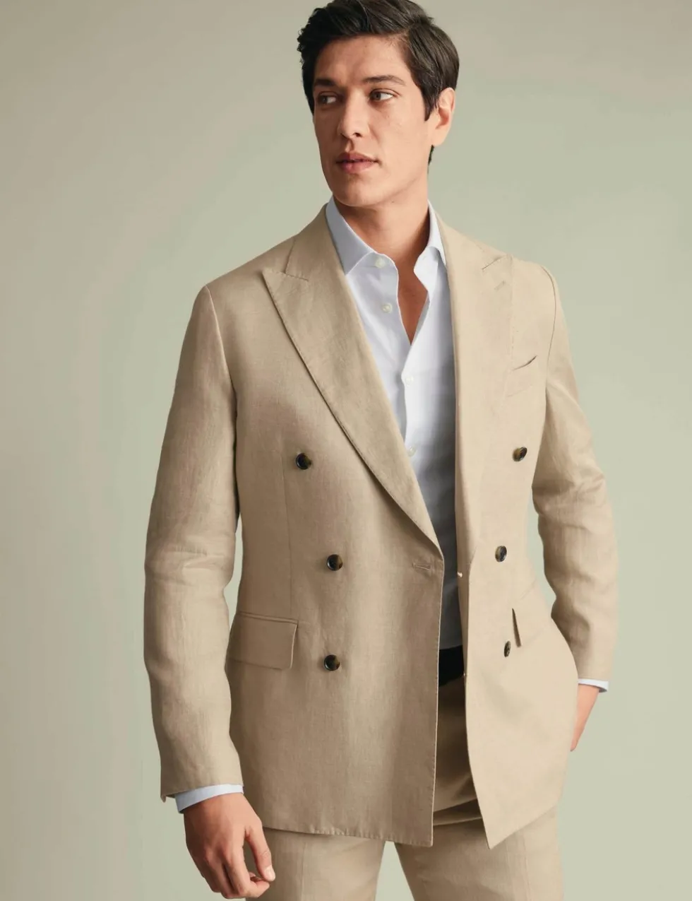 Slim Fit Pure Linen Double Breasted Suit Jacket