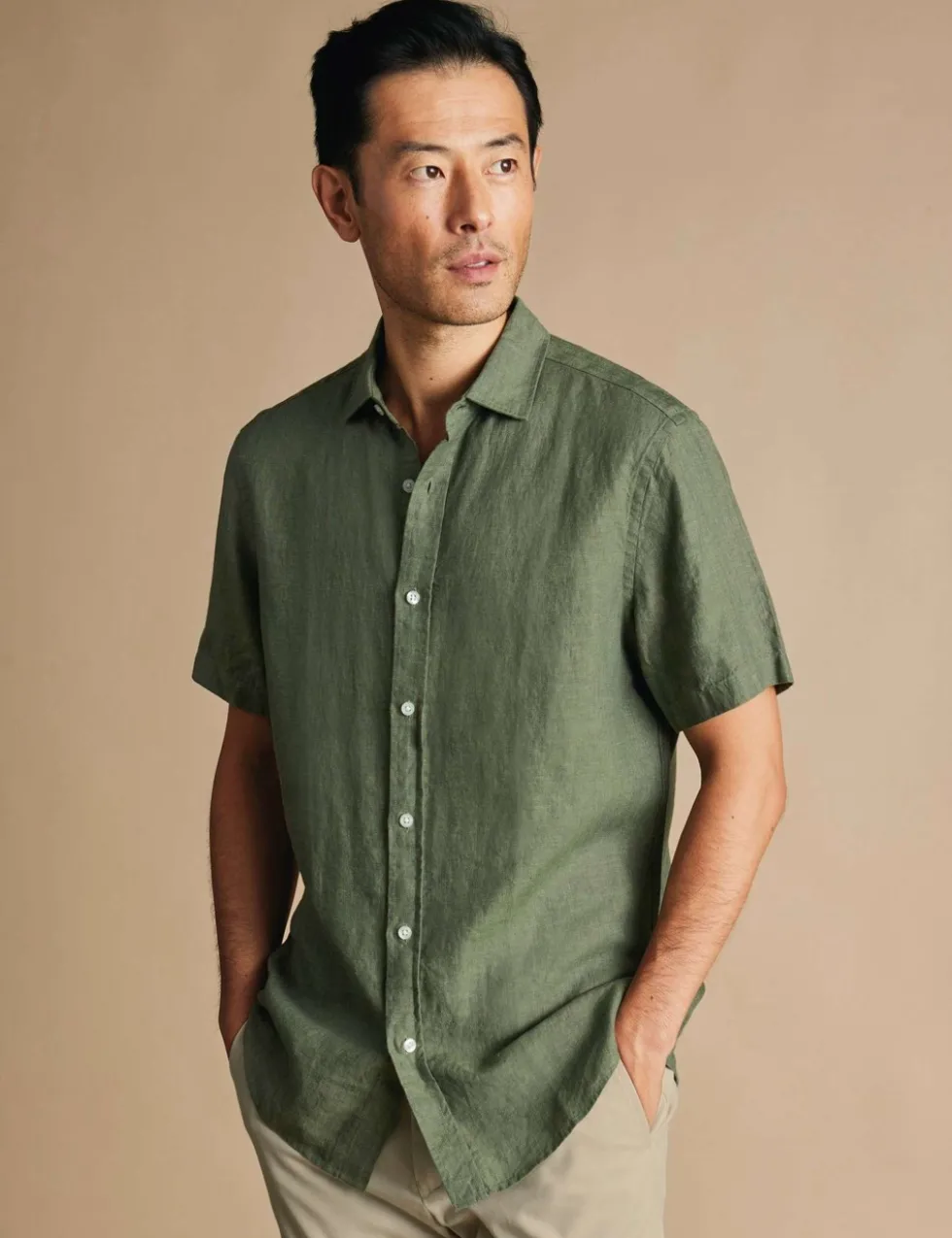 Slim Fit Pure Linen Short Sleeve Shirt