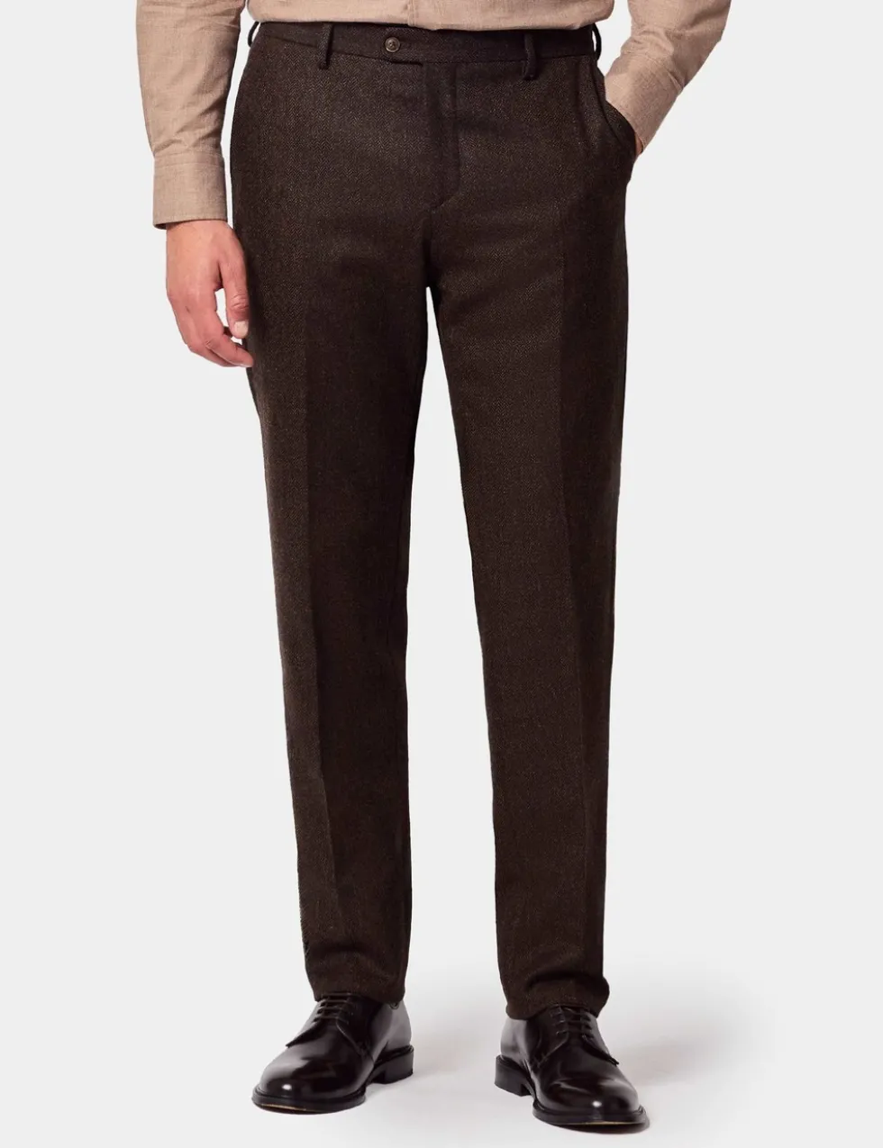 Slim Fit Pure Wool Herringbone Suit Trousers