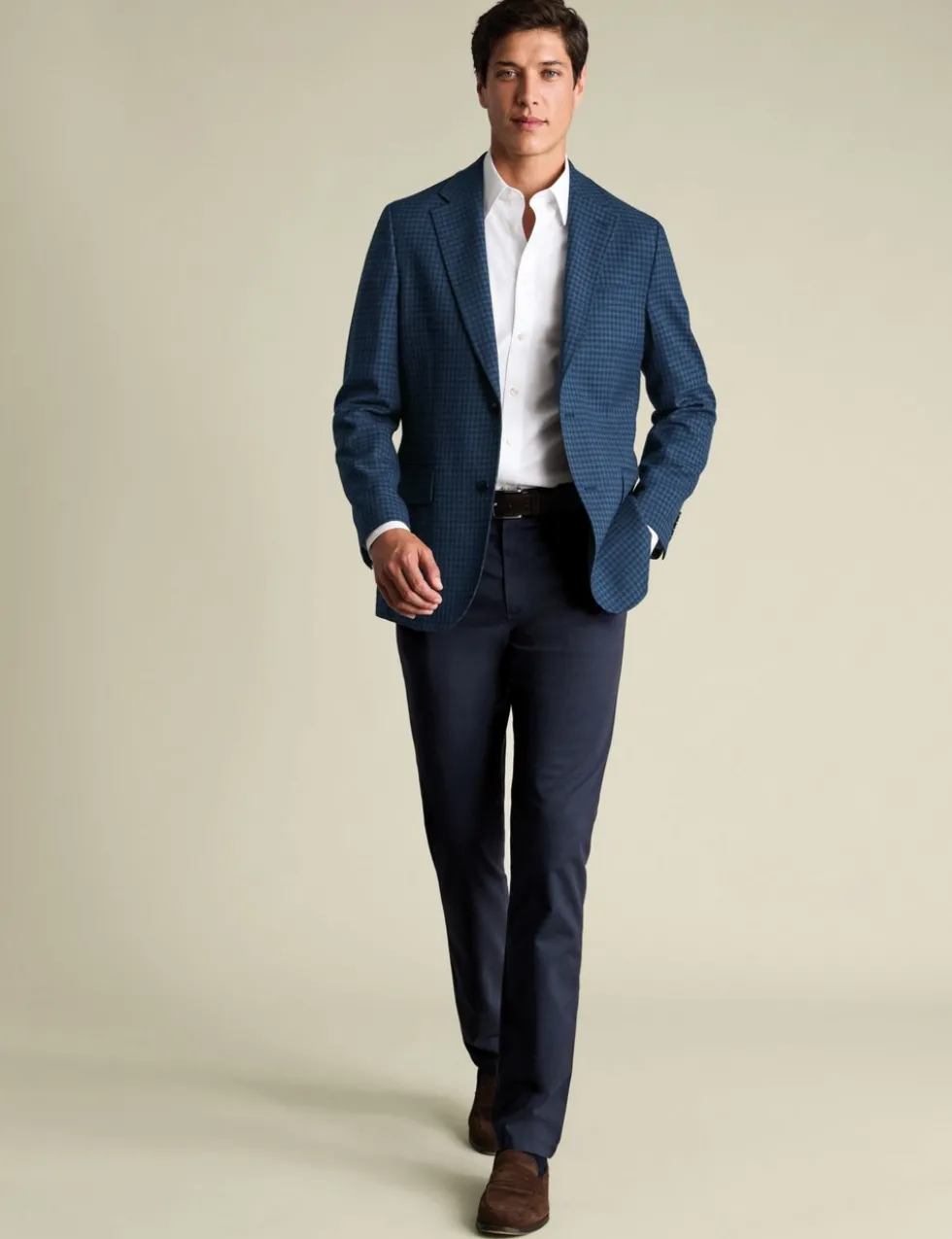 Slim Fit Wool Blend Check Textured Blazer