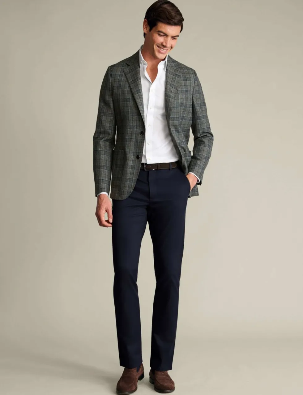 Slim Fit Wool Blend Prince of Wales Check Jacket