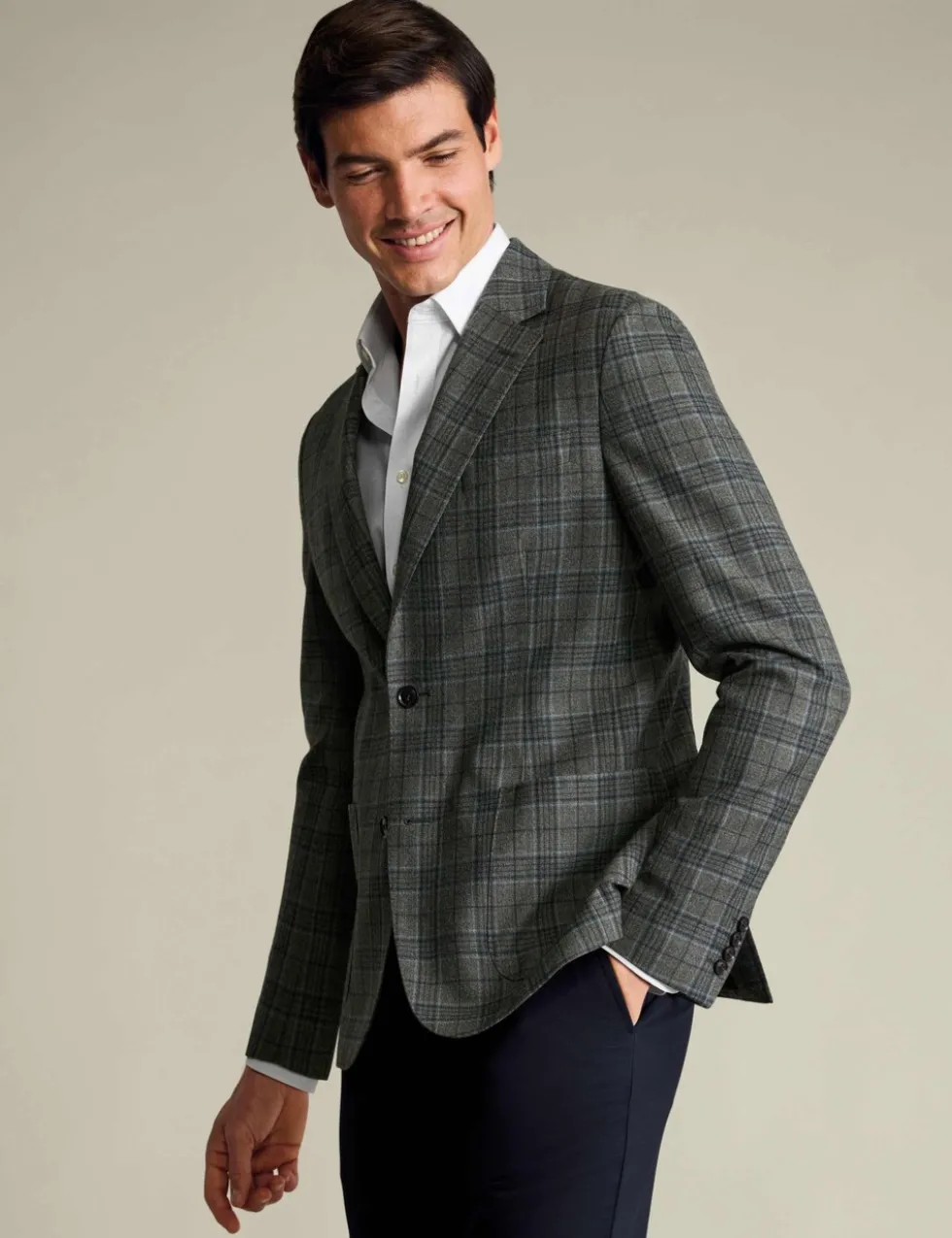 Slim Fit Wool Blend Prince of Wales Check Jacket