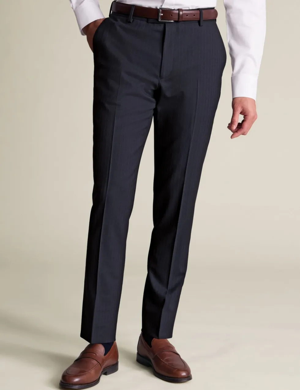Slim Fit Wool Rich Striped Trousers