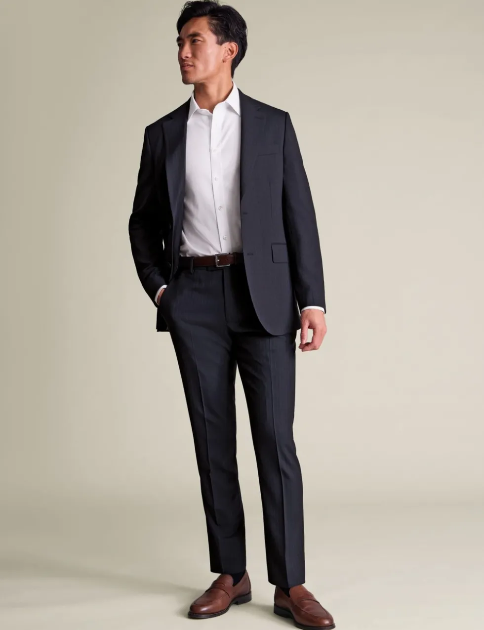 Slim Fit Wool Rich Striped Trousers