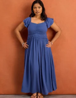 Smocked Puff Sleeve Maxi Dress
