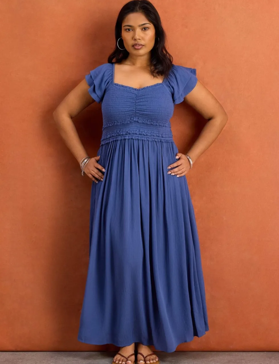 Smocked Puff Sleeve Maxi Dress