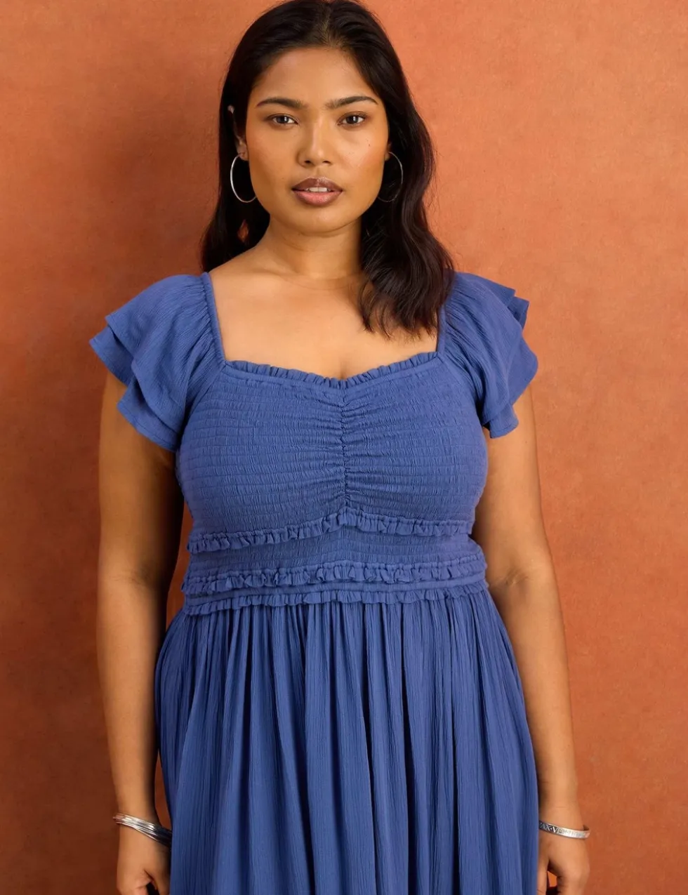 Smocked Puff Sleeve Maxi Dress