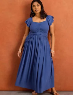 Smocked Puff Sleeve Maxi Dress