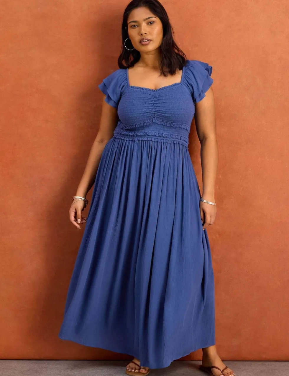 Smocked Puff Sleeve Maxi Dress