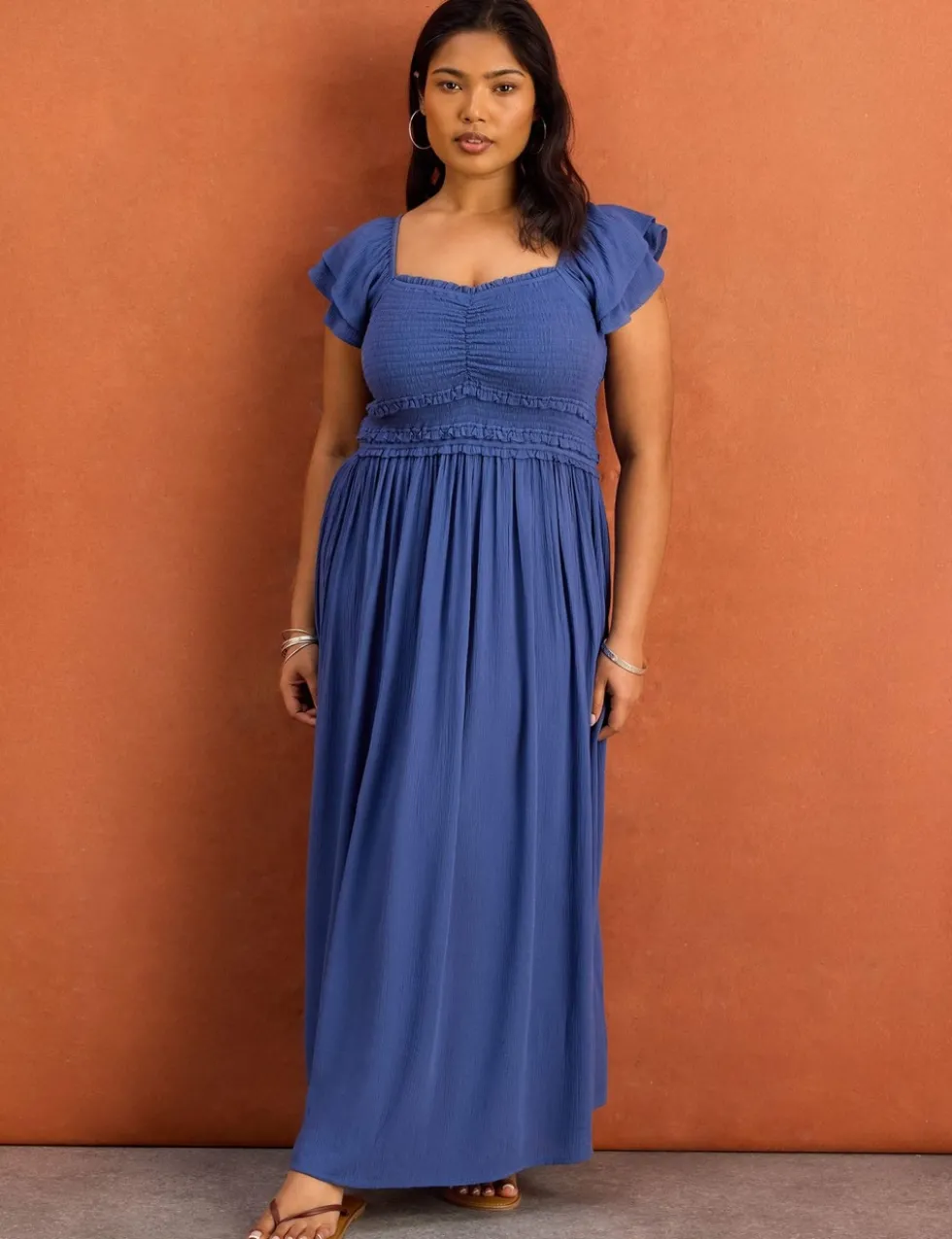 Smocked Puff Sleeve Maxi Dress