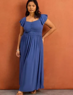Smocked Puff Sleeve Maxi Dress