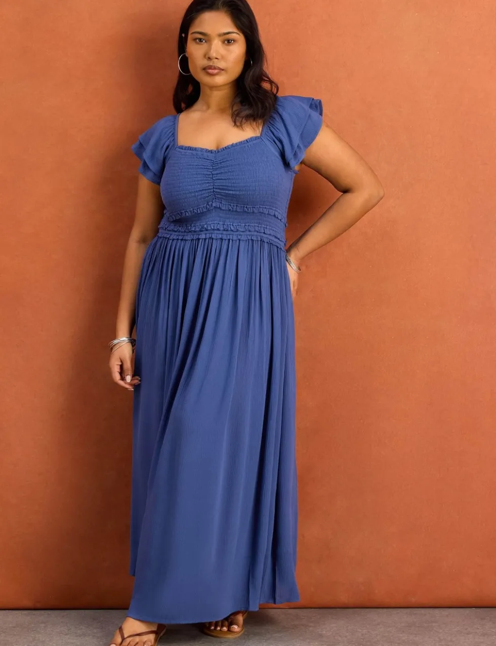 Smocked Puff Sleeve Maxi Dress