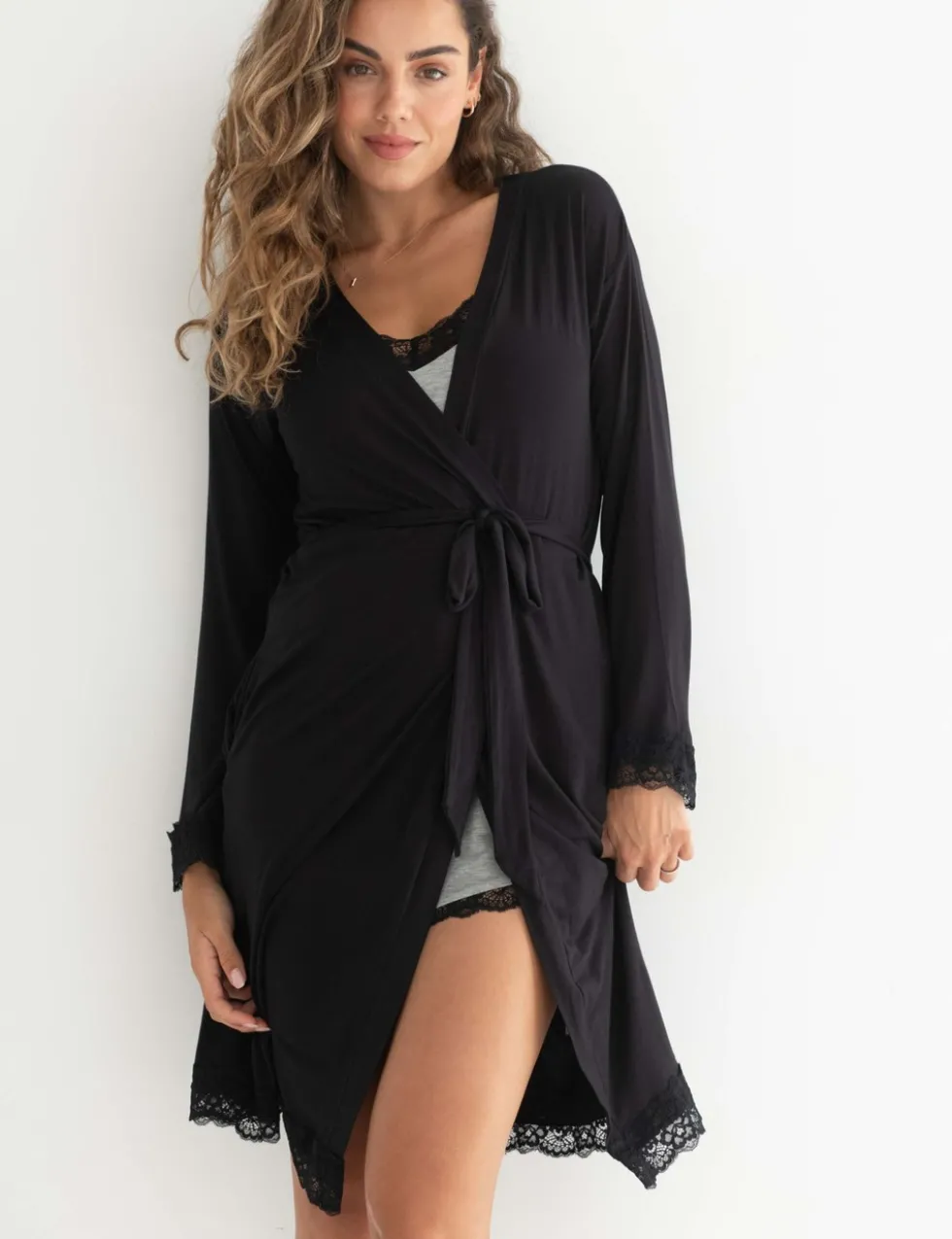 Sofa Loves Lace Jersey Wrap Dressing Gown
