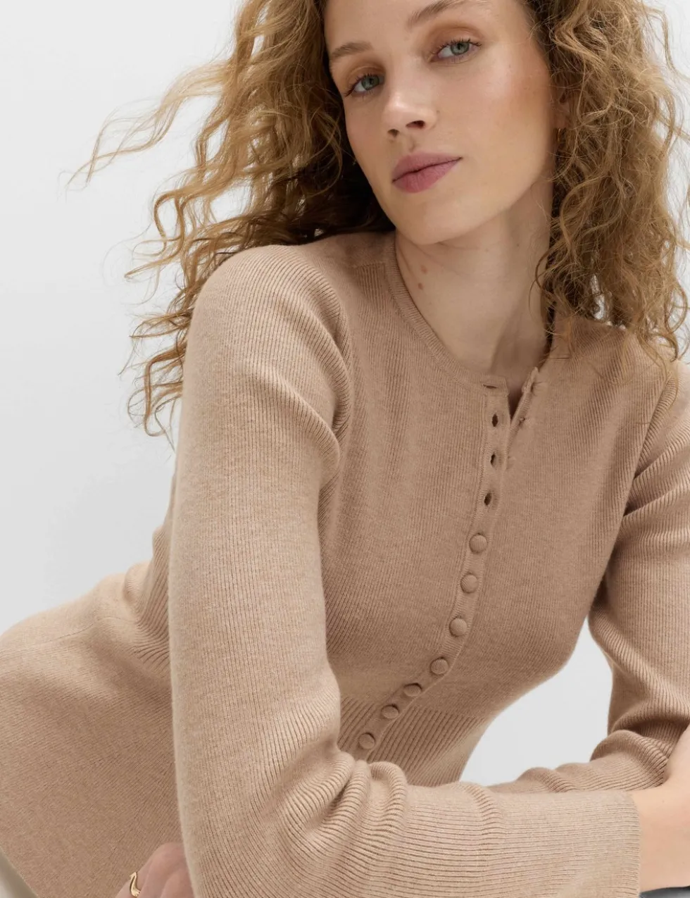 Soft Touch Crew Neck Peplum Fitted Cardigan