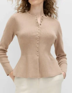 Soft Touch Crew Neck Peplum Fitted Cardigan