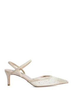 Sparkle Mesh Detail Kitten Heel Court Shoes