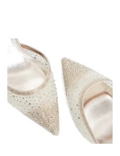 Sparkle Mesh Detail Kitten Heel Court Shoes
