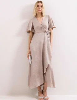 Sparkly V-Neck Maxi Wrap Dress