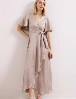 Sparkly V-Neck Maxi Wrap Dress