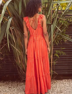 Sparkly V-Neck Ruffle Maxi Tiered Dress