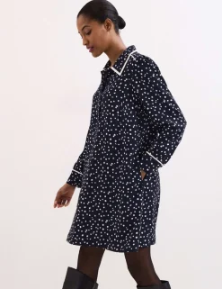 Spot Print Collared Mini Shirt Dress