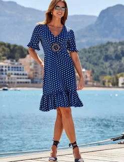 Spot Print Hoop Detail Mini Smock Dress