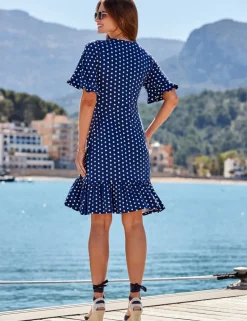 Spot Print Hoop Detail Mini Smock Dress