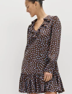 Spot Print Ruffle Mini Tiered Dress