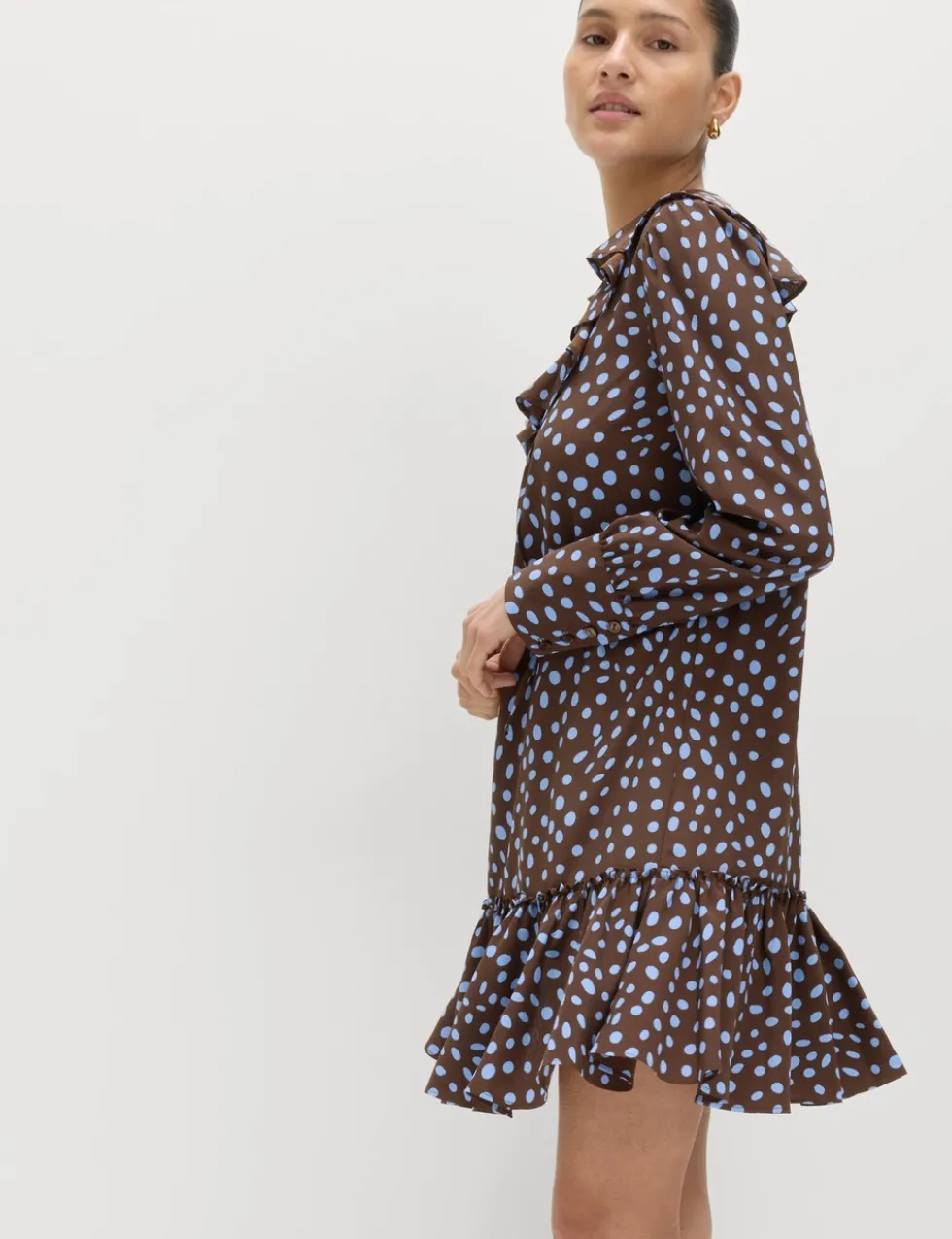 Spot Print Ruffle Mini Tiered Dress