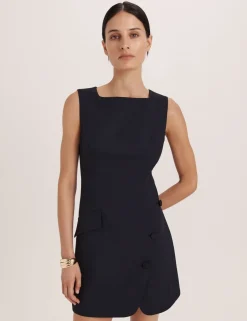 Square Neck Button Feature Mini Shift Dress