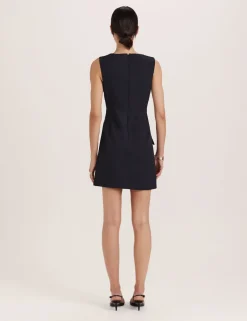 Square Neck Button Feature Mini Shift Dress