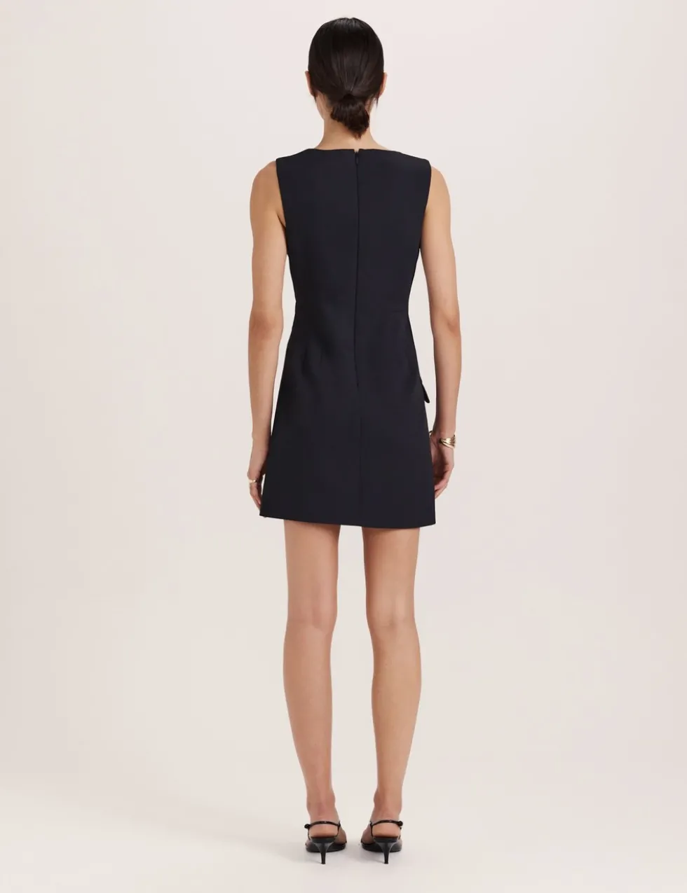 Square Neck Button Feature Mini Shift Dress