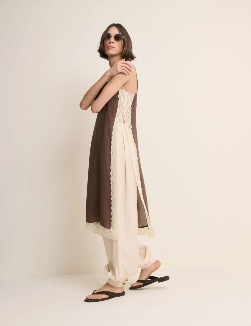 Square Neck Lace Detail Longline Cami Top